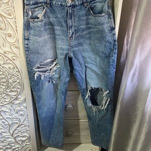 Distressed Blue Straight Leg Jeans